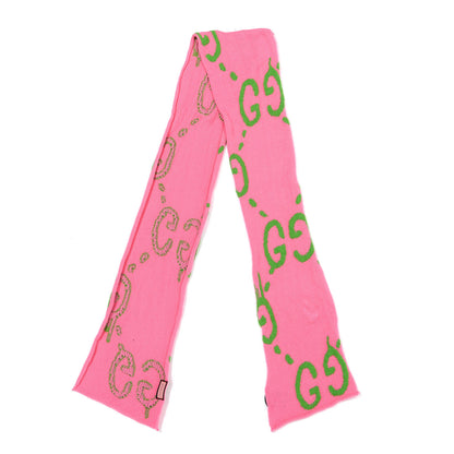 Gucci Wool Jacquard Knit GucciGhost Scarf Pink Green 2 of 4