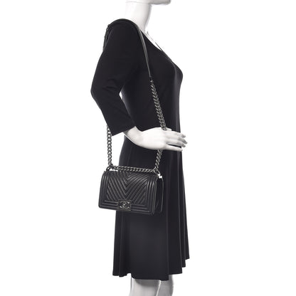 Chanel Calfskin Chain Chevron Small Boy Flap Black 2 of 12