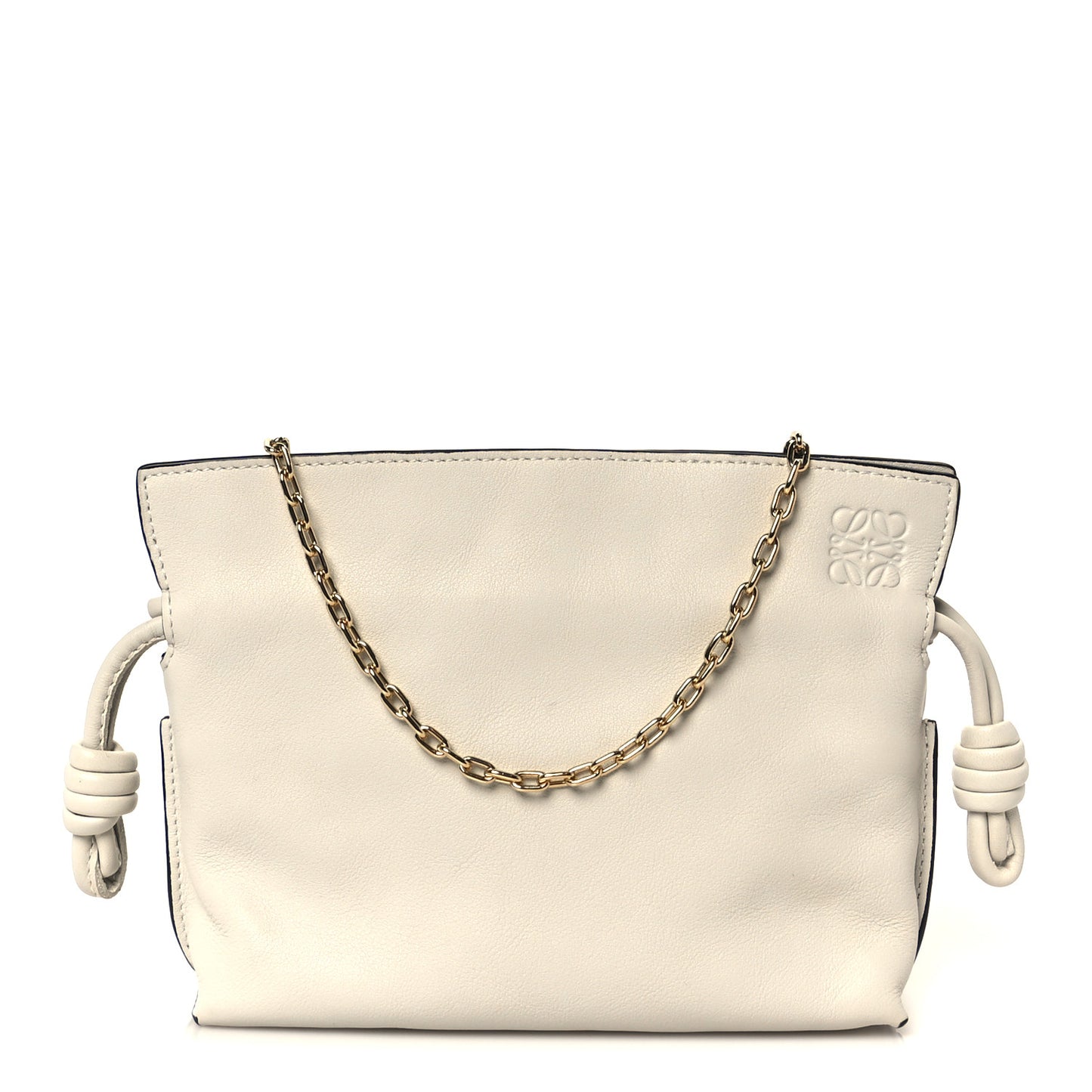 Calfskin Nano Flamenco Knot Clutch Soft White