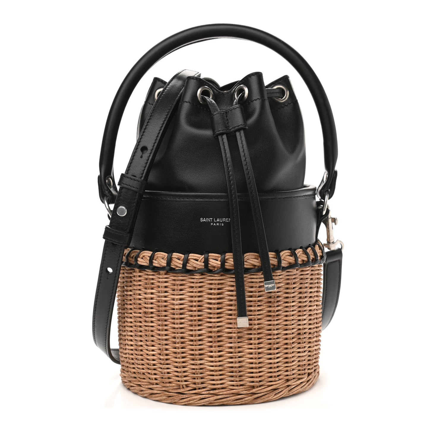 Calfskin Wicker Small Bahia Bucket Bag Black