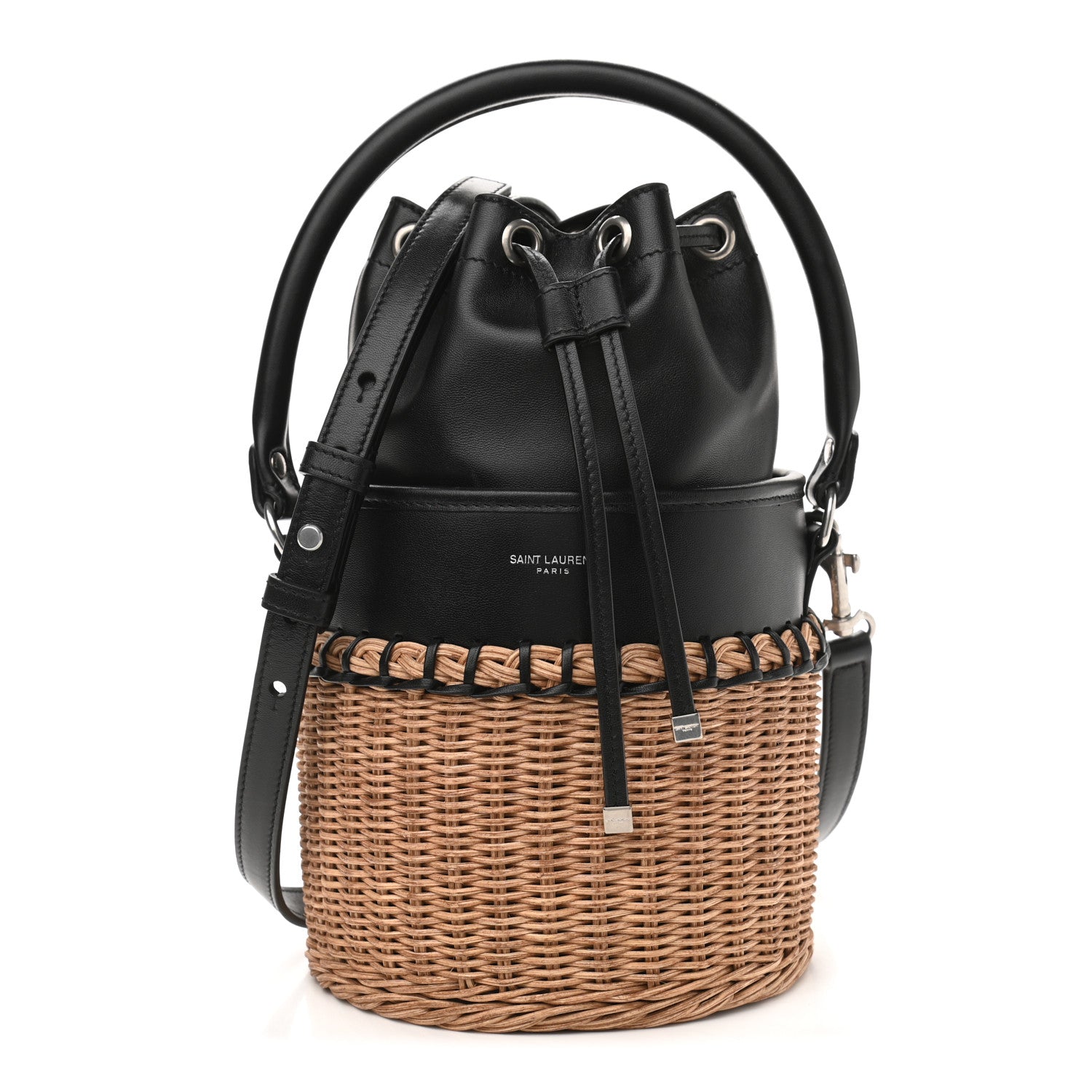 Saint Laurent Calfskin Wicker Small Bahia Bucket Bag Black 1 of 10