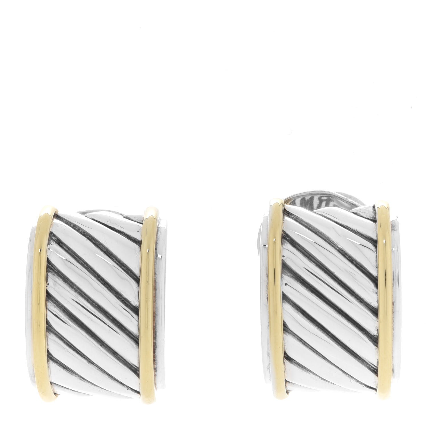David Yurman Sterling Silver 14K Yellow Gold Cable Classics Cigar Band Earrings 1 of 4