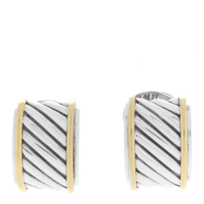 David Yurman Sterling Silver 14K Yellow Gold Cable Classics Cigar Band Earrings 1 of 4