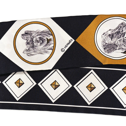 Hermes Silk Colliers Et Chiens Twilly Black Gold White 4 of 4