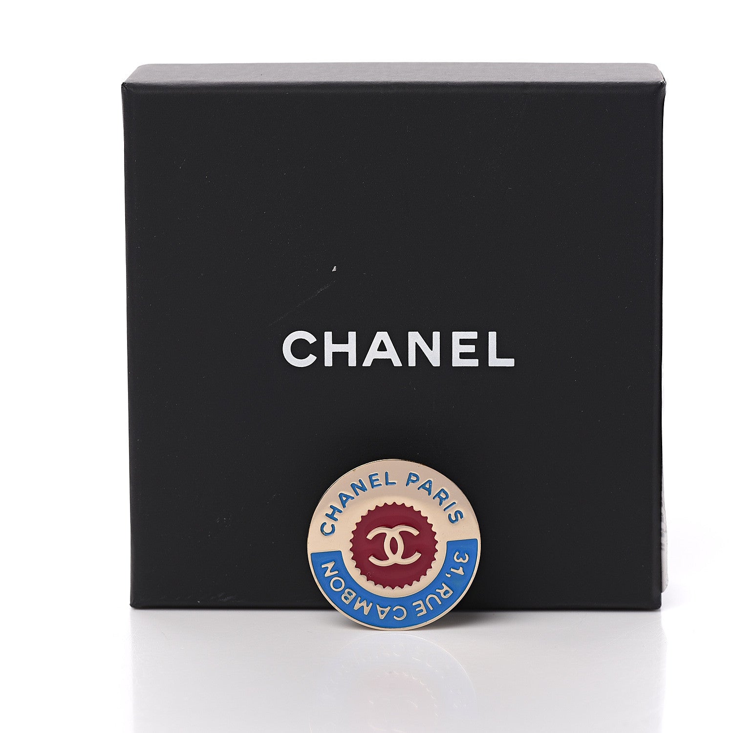 Chanel Enamel Rue Cambon CC Pin Brooch Blue Red Gold 5 of 5