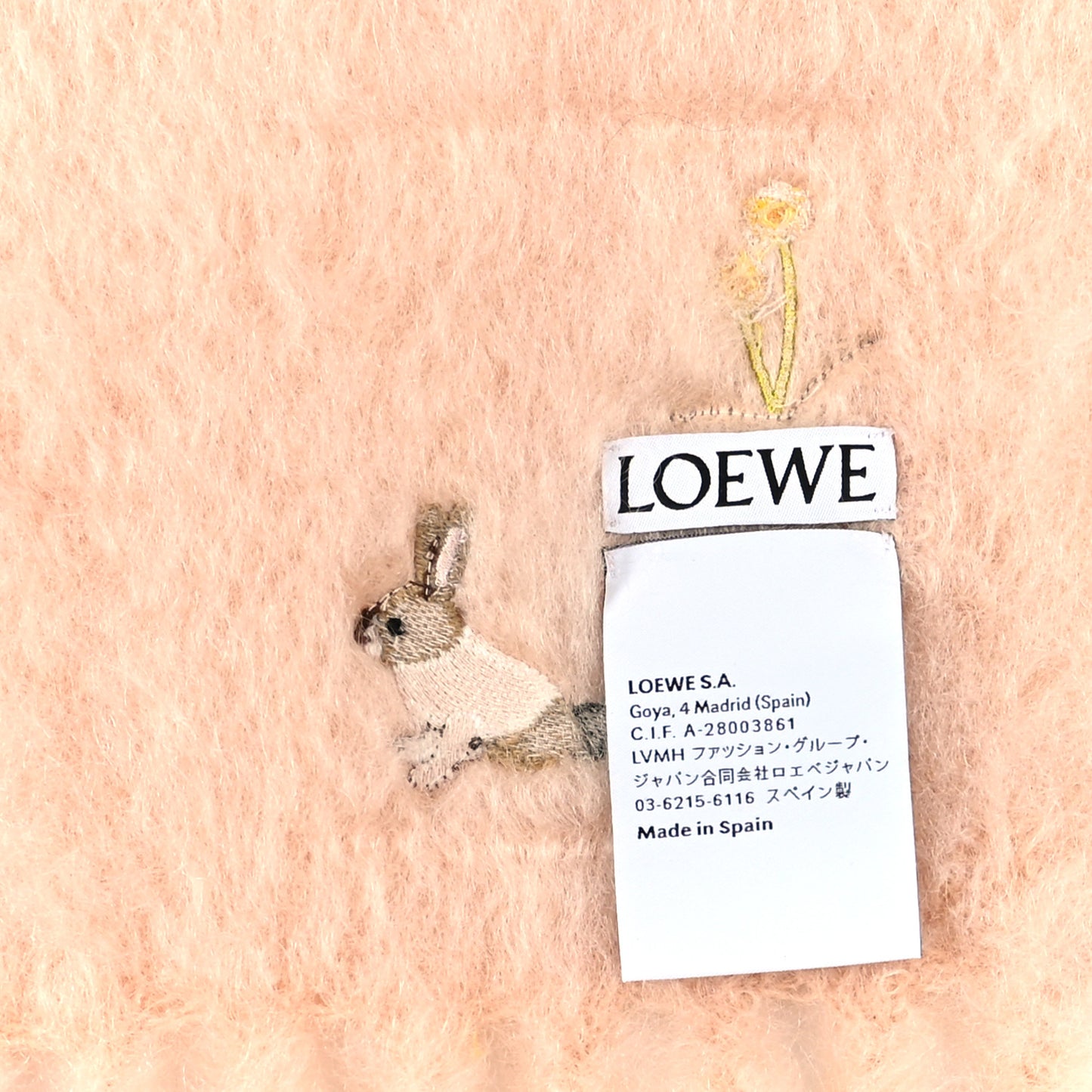 X SUNA FUJITA Mohair Wool Bunny Scarf Light Peach