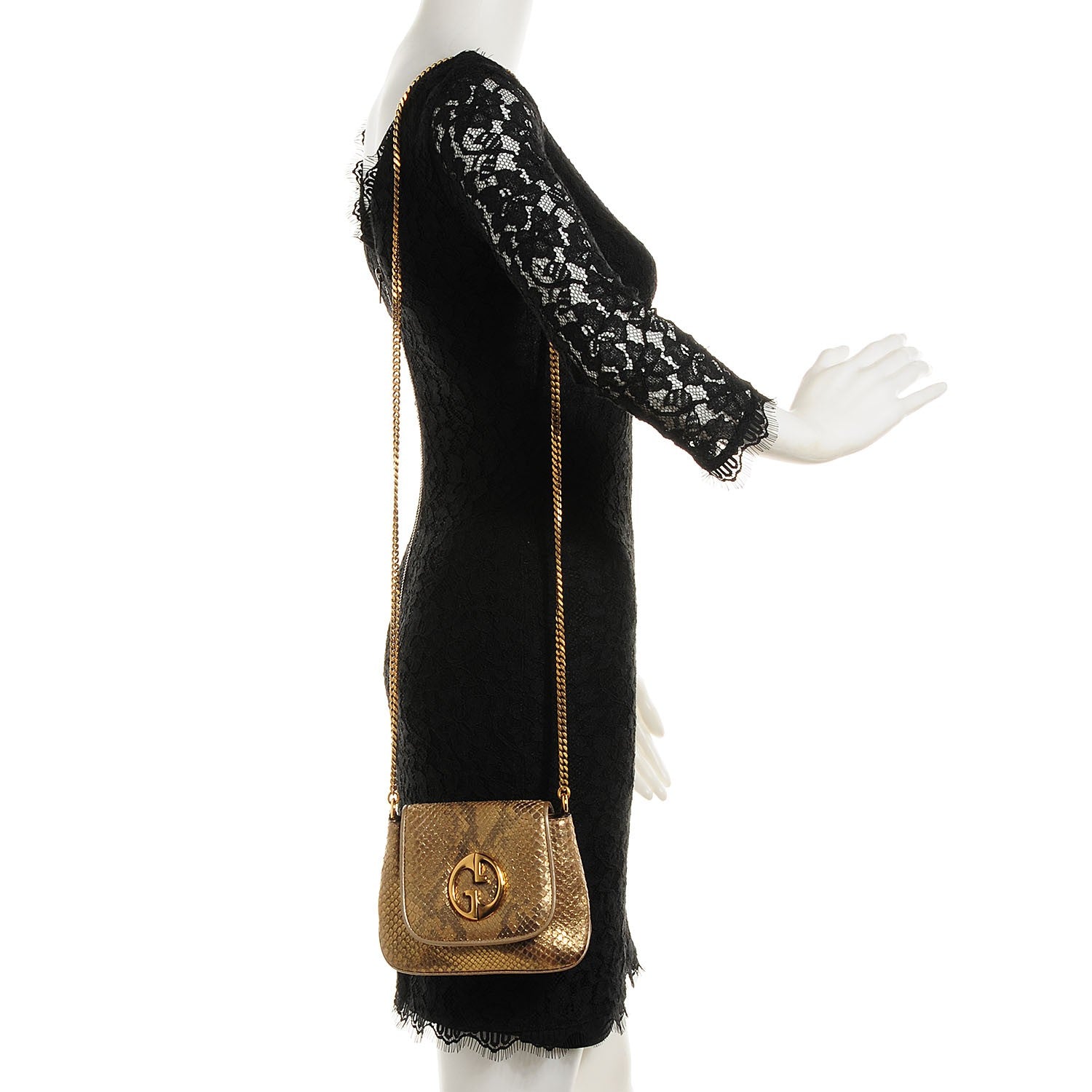 Gucci Python Small 1973 Chain Shoulder Bag Gold 2 of 7