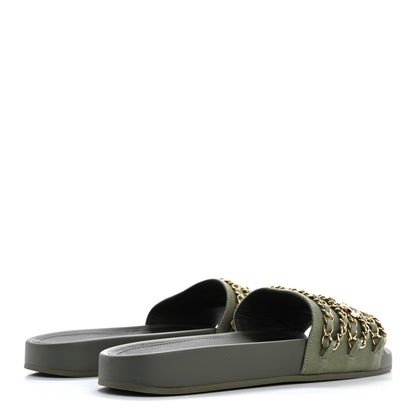 Chanel Canvas Chain Flat Sandals 40 Khaki 5 of 14