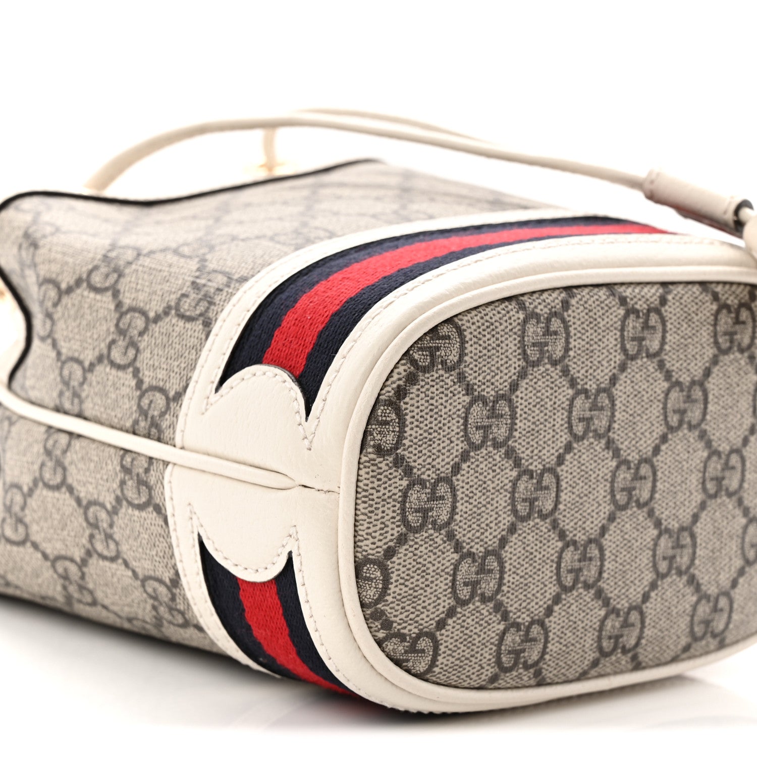 Gucci GG Supreme Monogram Textured Calfskin Web Mini Ophidia Bucket Bag Beige Ebony Mystic White 9 of 10