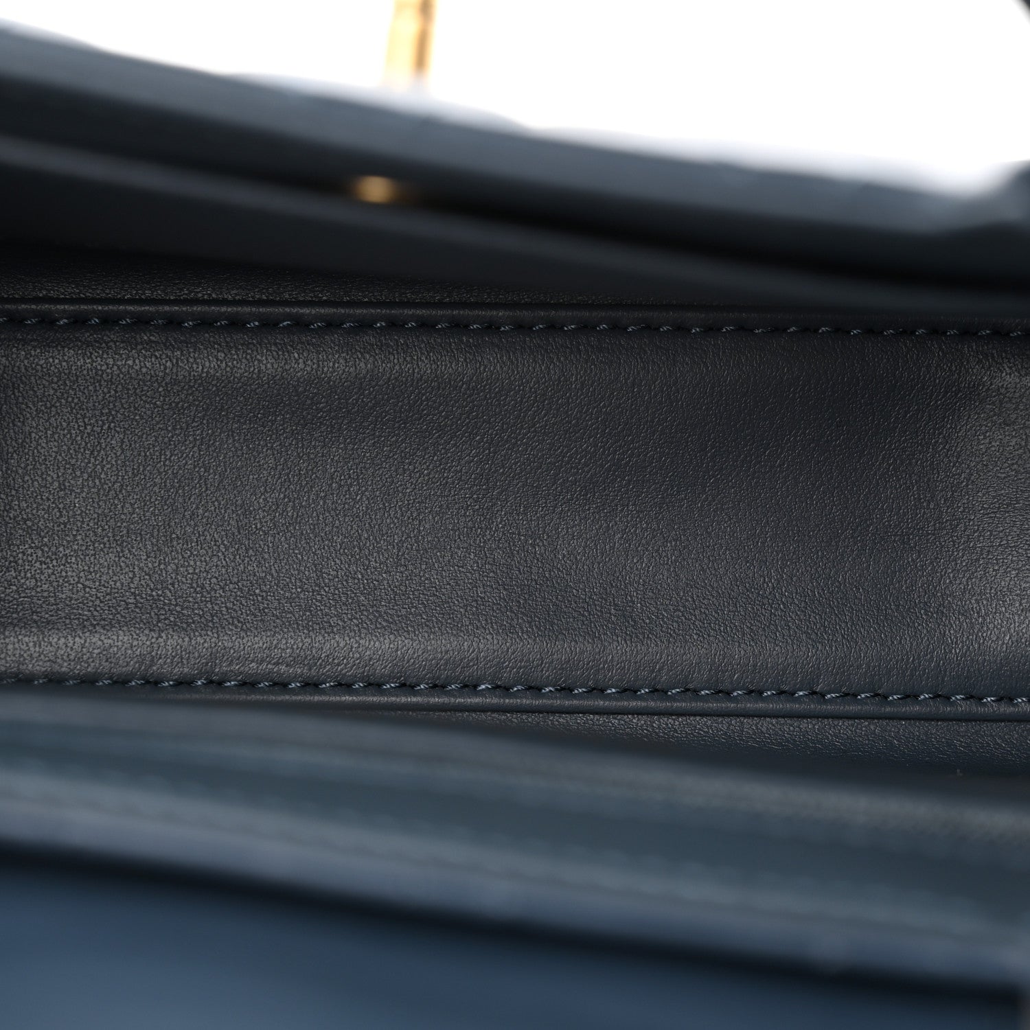 Chanel Shiny Aged Calfskin Quilted Nano Kelly Shopper Dark Blue 5 of 10