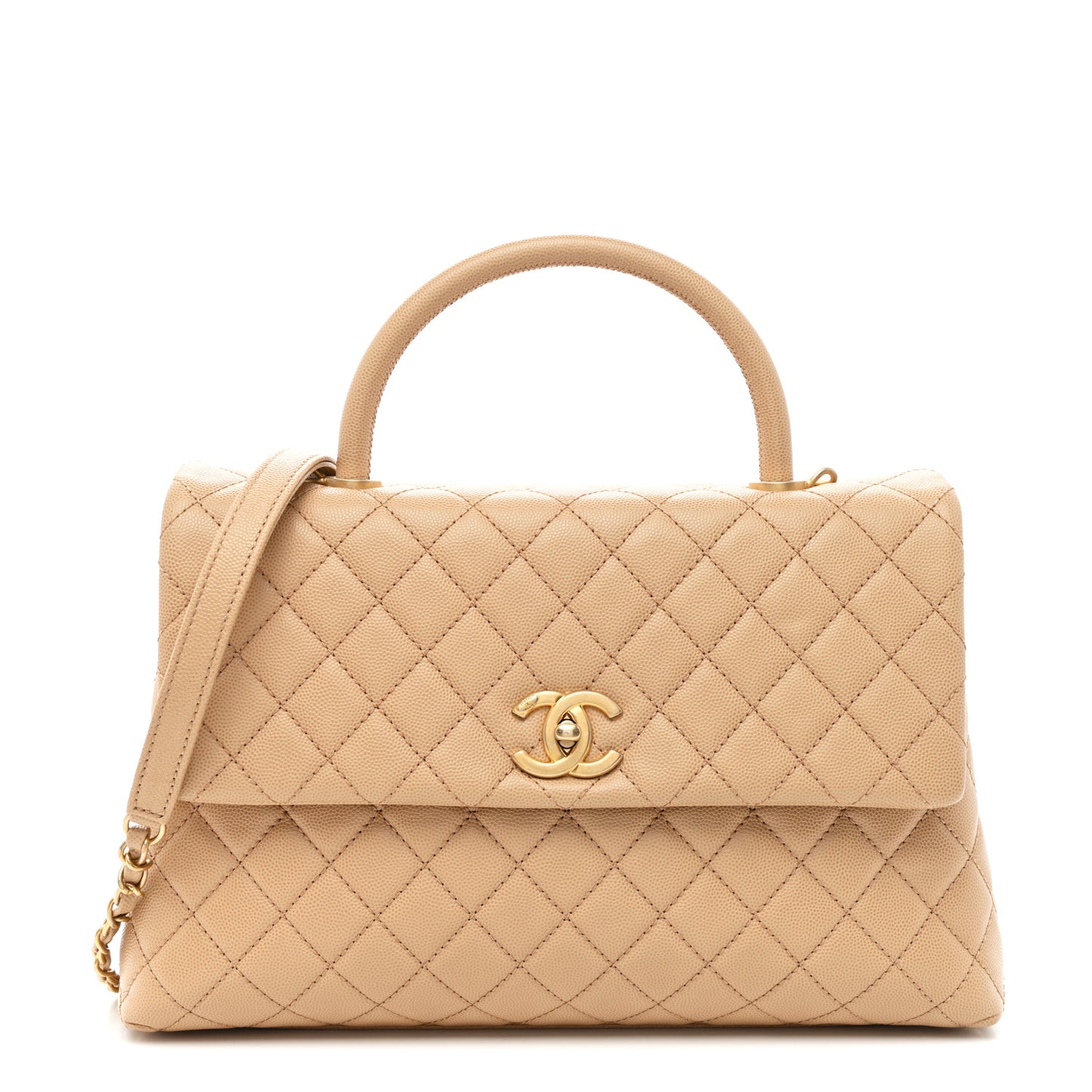 Caviar Quilted Medium Coco Handle Flap Beige
