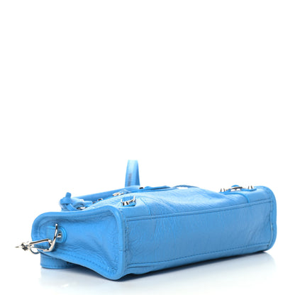 Balenciaga Agneau Classic Silver Hardware Nano City Logo Strap Bleu Turquoise Black 4 of 10