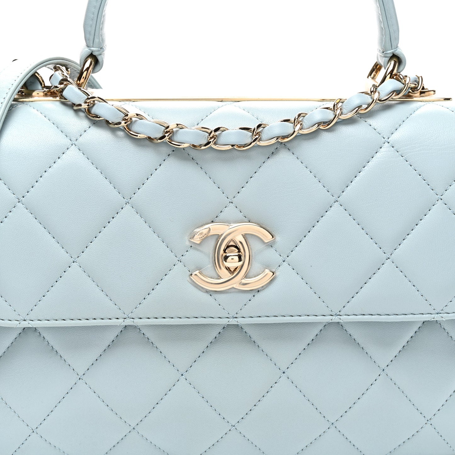 Lambskin Quilted Small Trendy CC Flap Dual Handle Bag Light Blue