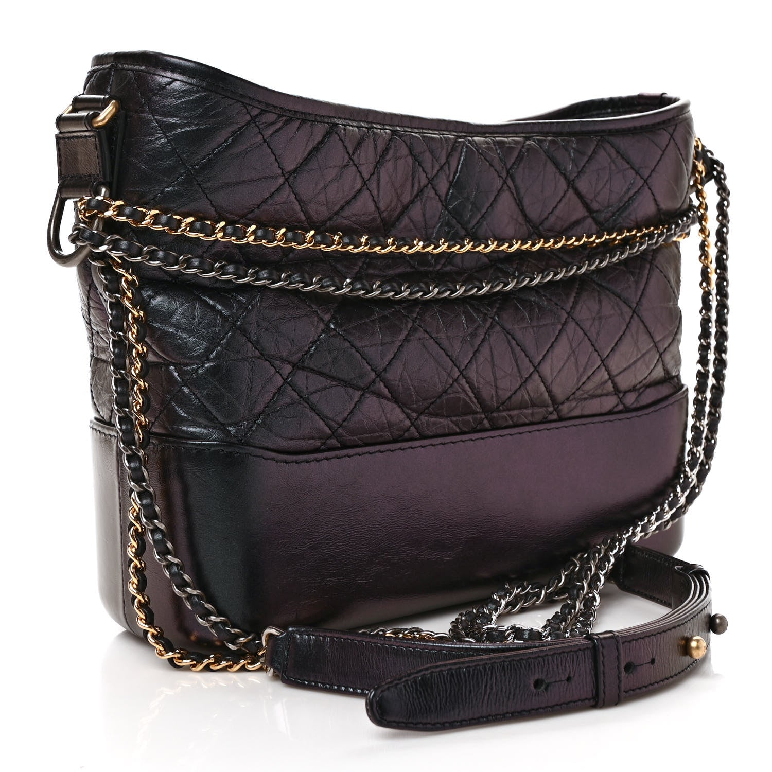 Chanel Iridescent Aged Calfskin Quilted Medium Gabrielle Hobo Black 3 of 9