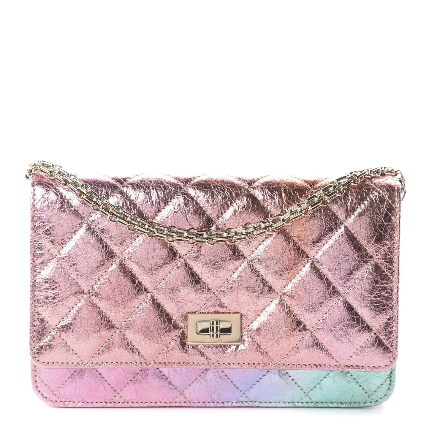Metallic Goatskin Quilted 2.55 Reissue Wallet on Chain WOC Multicolor