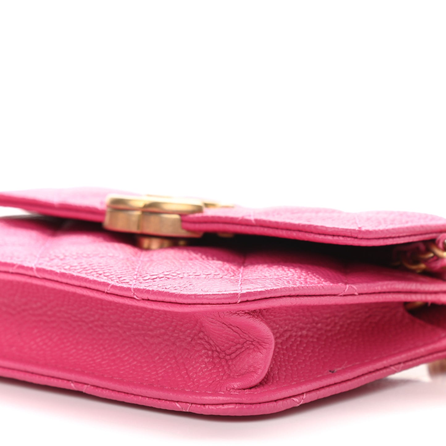 Shiny Caviar Quilted Chain Melody Card Holder On Chain Dark Pink