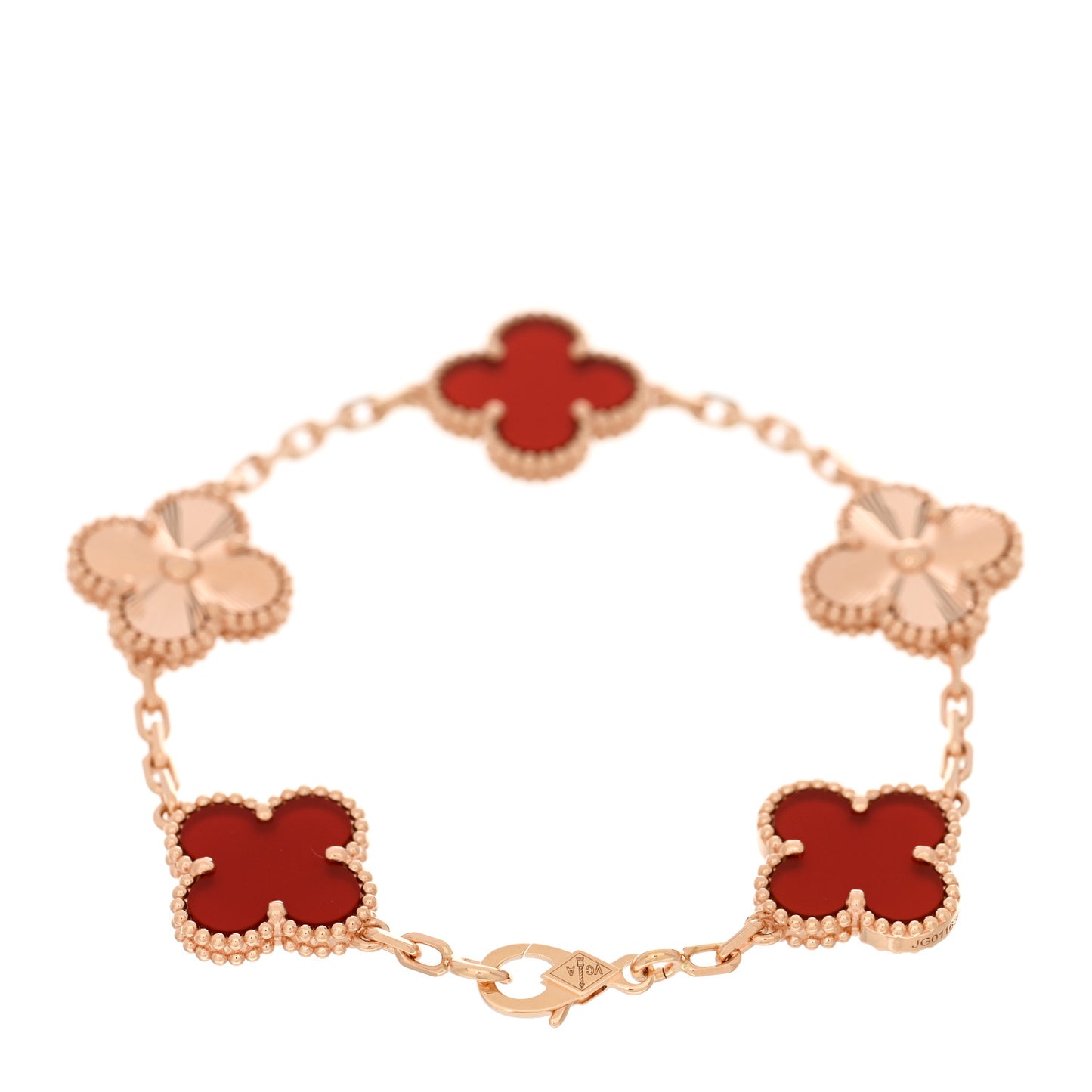 18K Rose Gold Carnelian 5 Motifs Guilloche Vintage Alhambra Bracelet