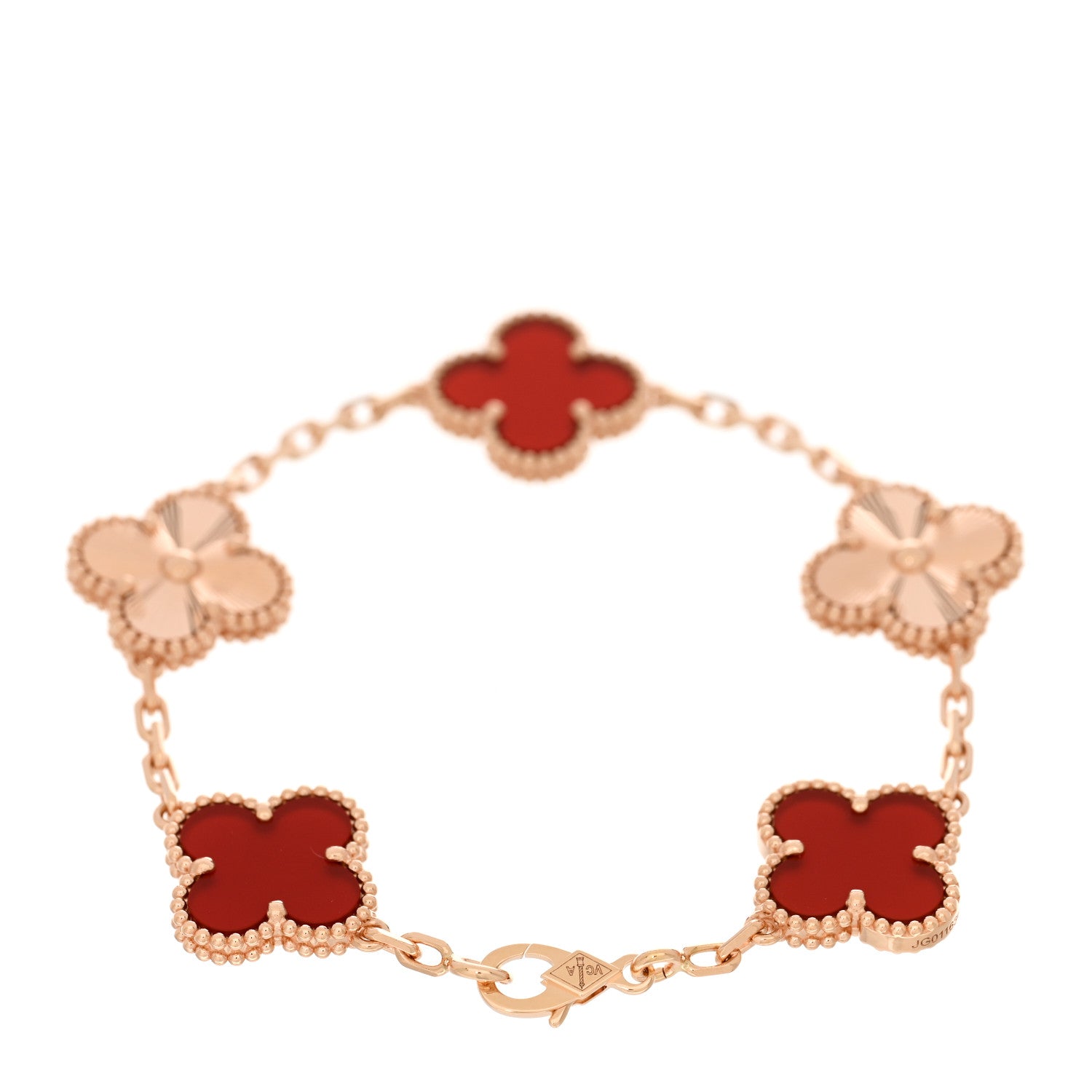 Van Cleef & Arpels 18K Rose Gold Carnelian 5 Motifs Guilloche Vintage Alhambra Bracelet 2 of 4