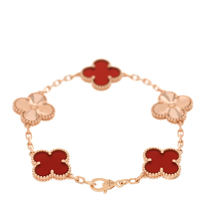 Van Cleef & Arpels 18K Rose Gold Carnelian 5 Motifs Guilloche Vintage Alhambra Bracelet 2 of 4