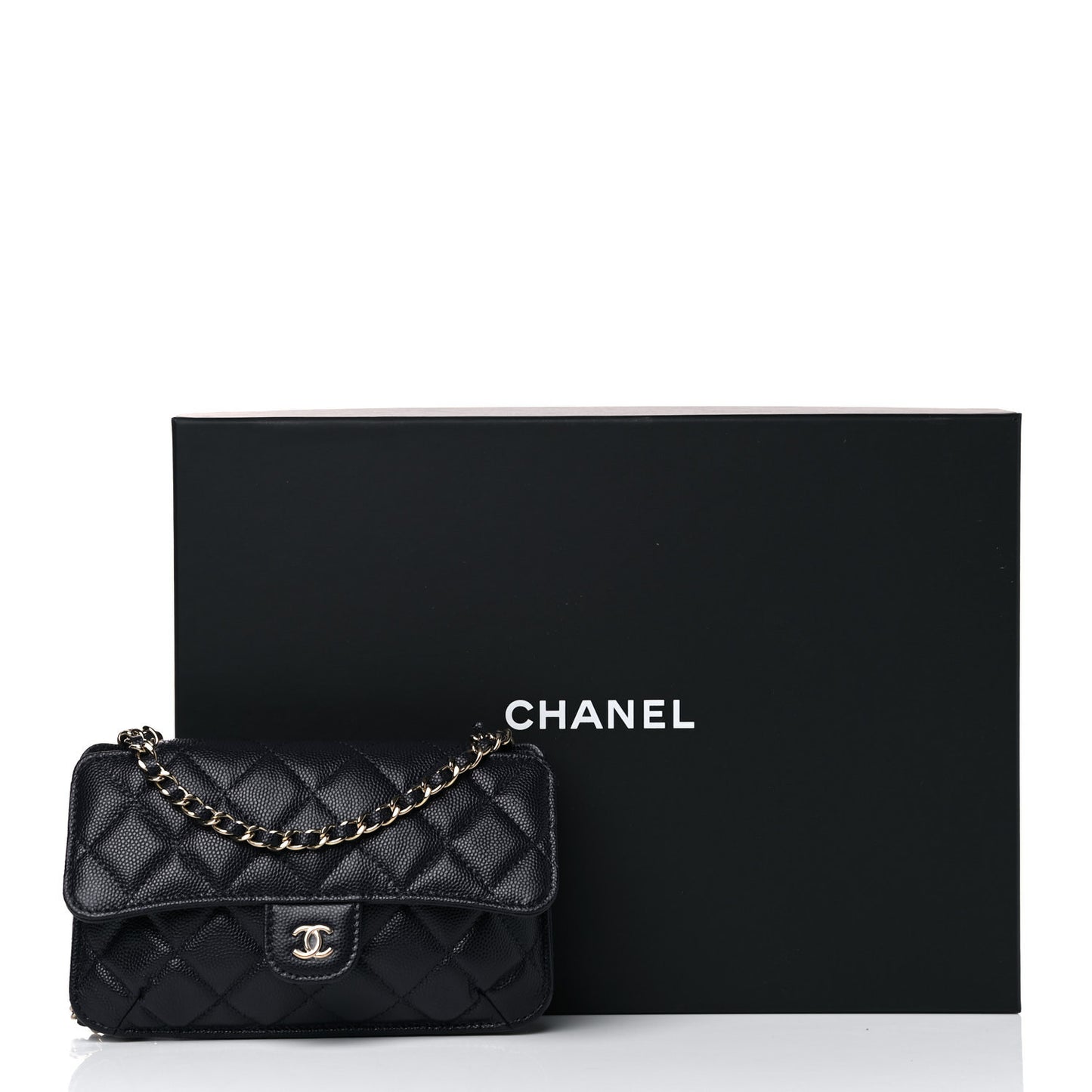 Caviar Fabric Quilted Foldable Tote With Chain Black Multicolor