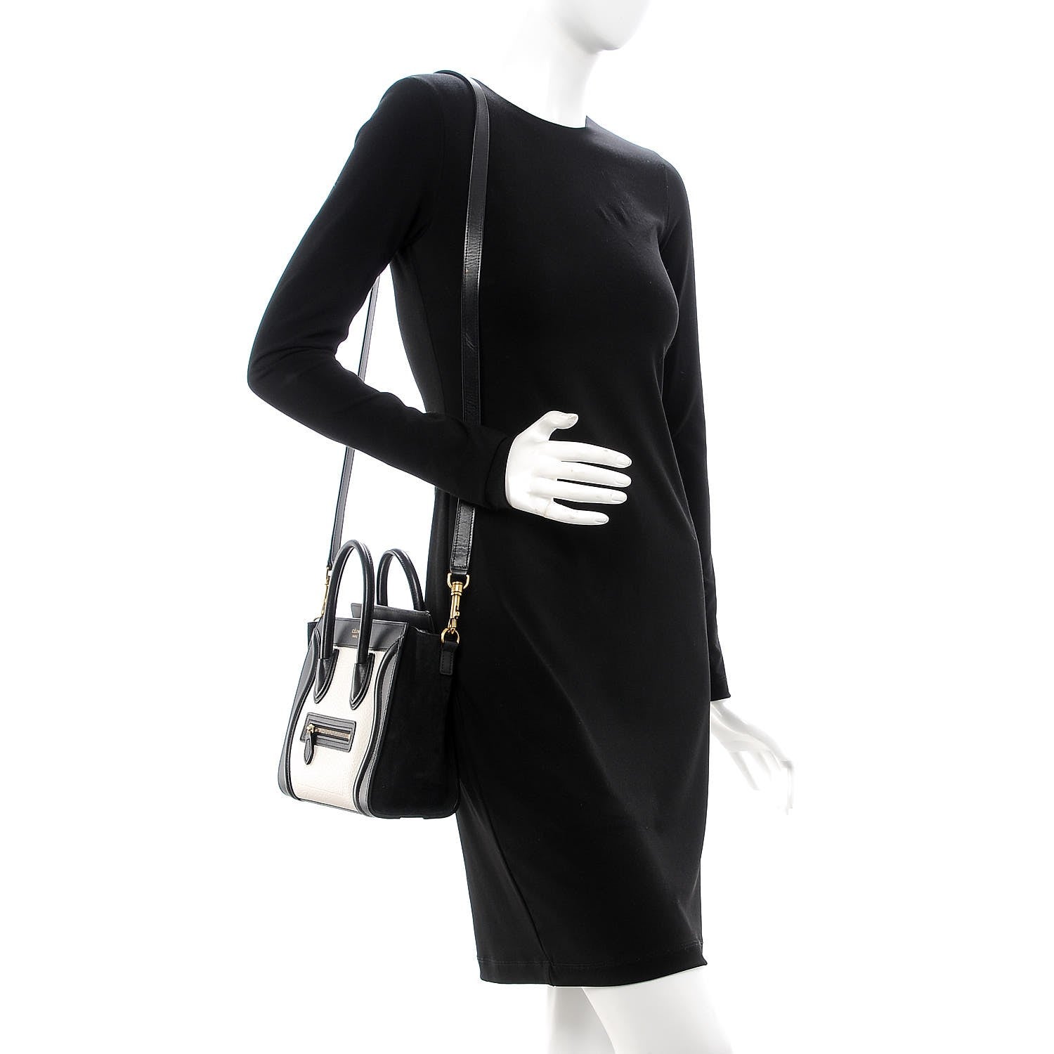 Celine Bullhide Calfskin Nubuck Bi-Color Nano Luggage Black White 2 of 10