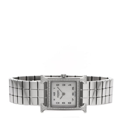 Hermes Stainless Steel Diamond Bezel Mother of Pearl 21mm Heure H Hour Quartz Watch 2 of 5