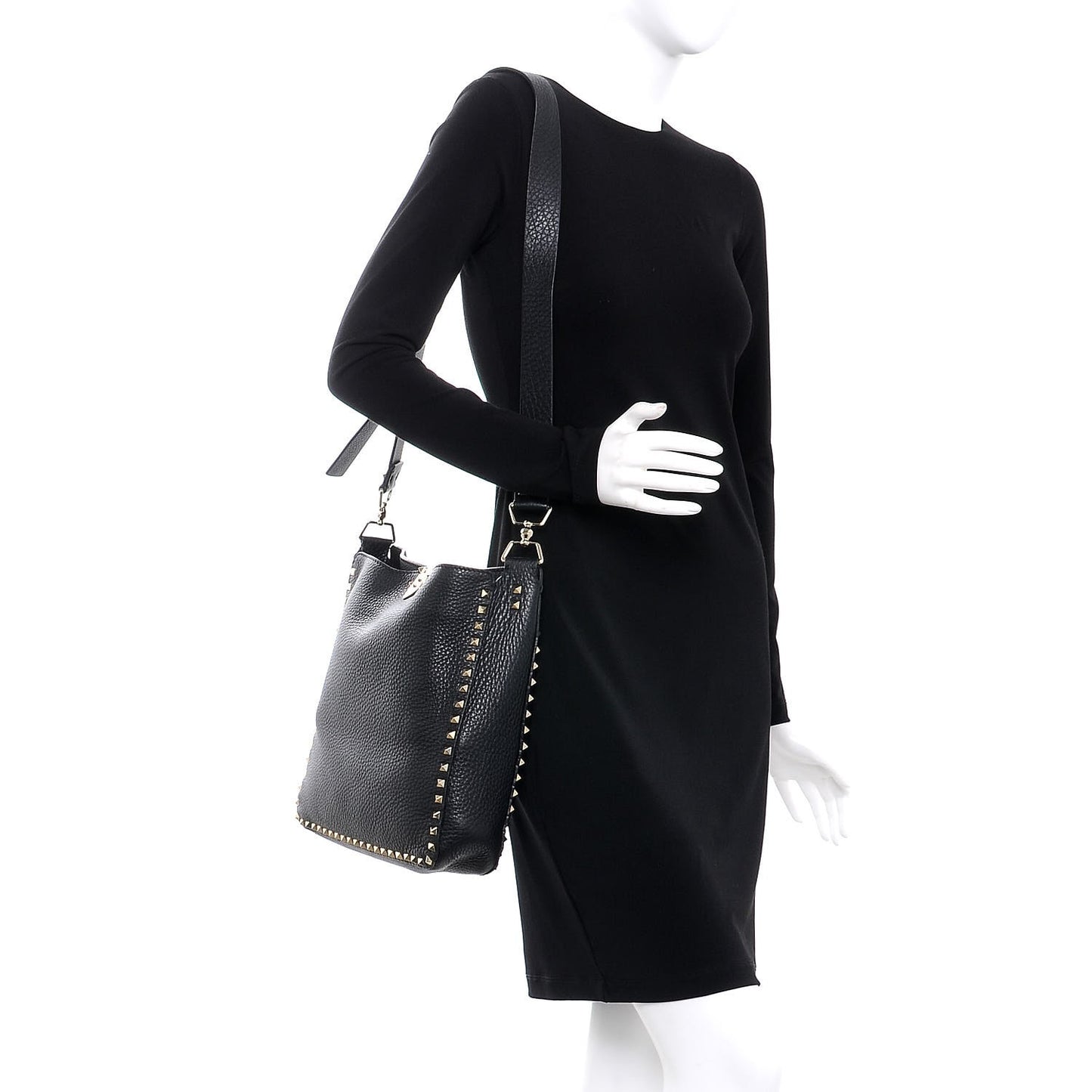 Pebbled Calfskin Large Rockstud Flip-Lock Messenger Bag Black
