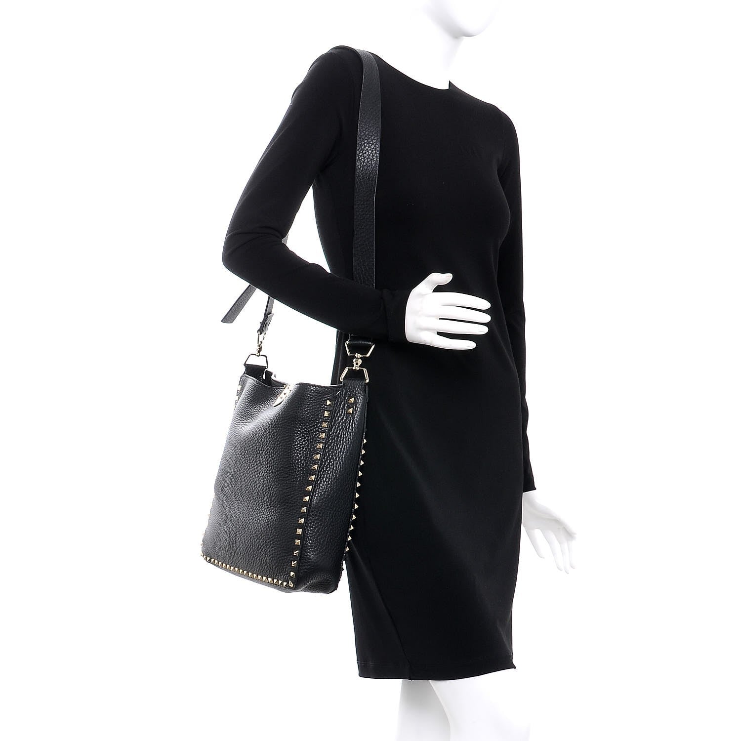 Valentino Garavani Pebbled Calfskin Large Rockstud Flip-Lock Messenger Bag Black 2 of 10