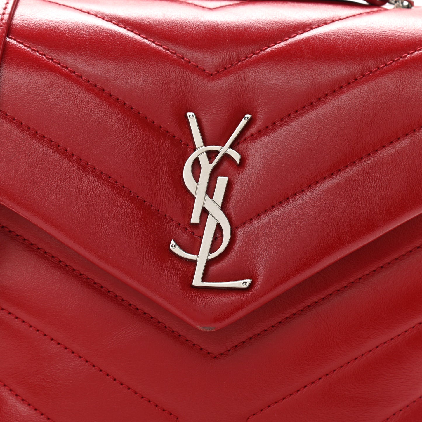 Calfskin Y Quilted Monogram Small Loulou Chain Satchel Lipstick Red