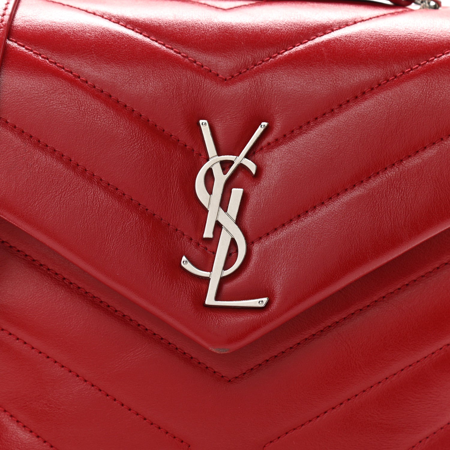 Saint Laurent Calfskin Y Quilted Monogram Small Loulou Chain Satchel Lipstick Red 7 of 11