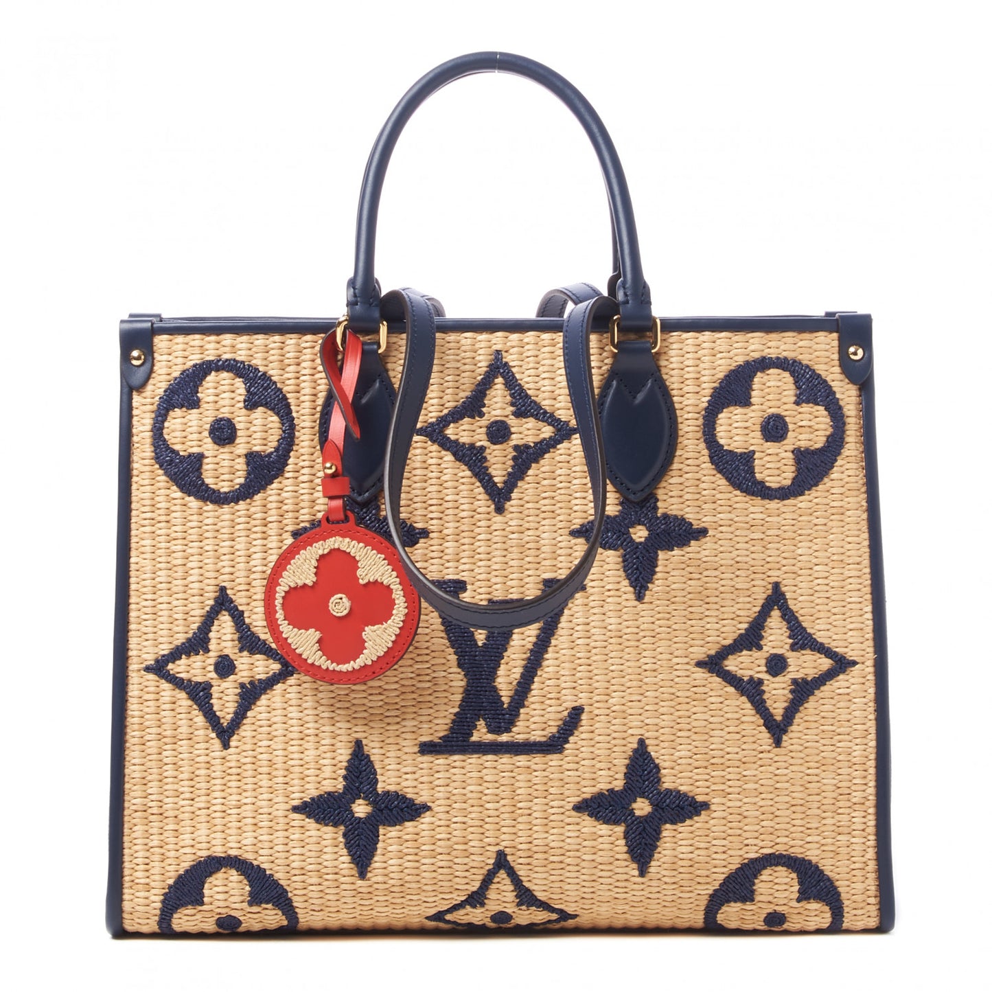 Raffia Calfskin Monogram Giant Onthego MM Blue