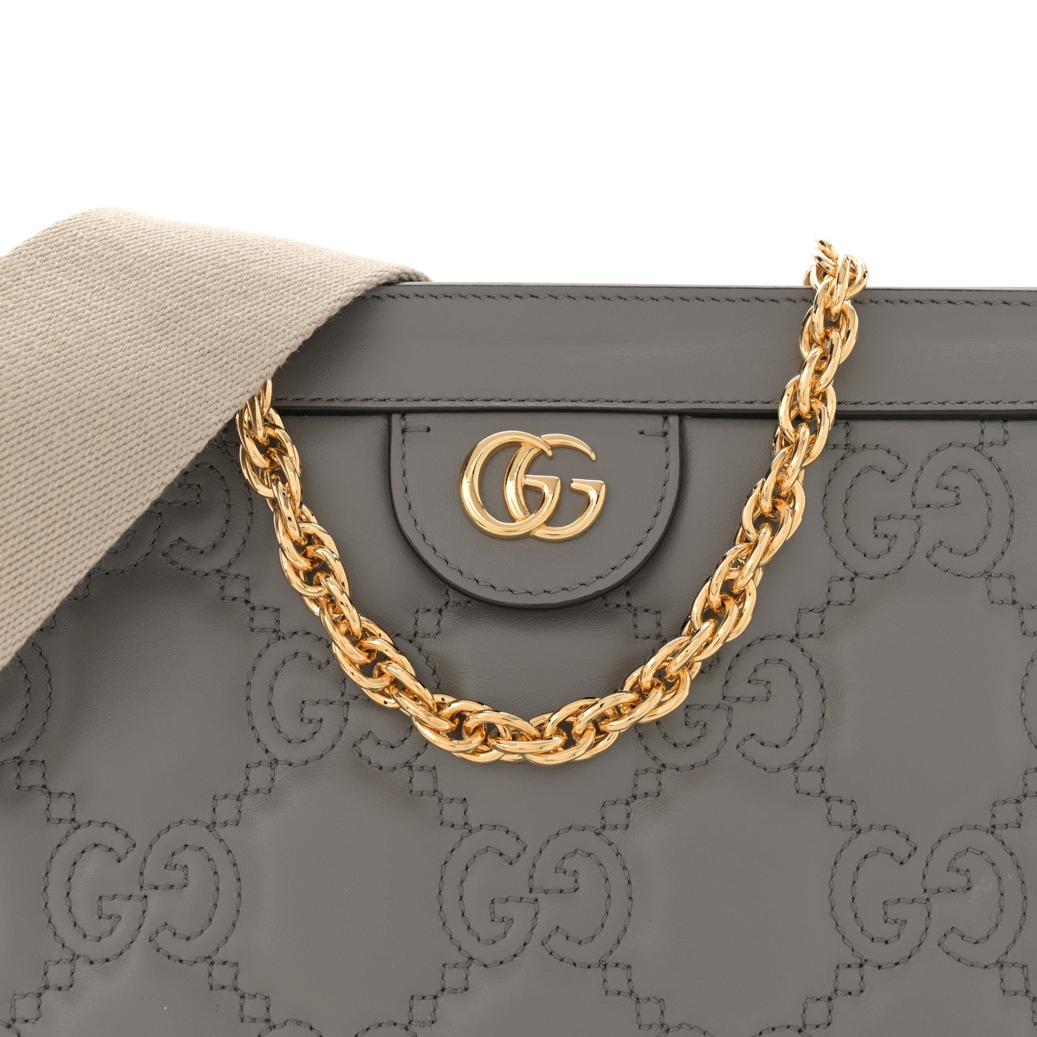 Gucci Calfskin GG Matelasse Small Slim Chain Shoulder Bag Dusty Grey Natural 8 of 10