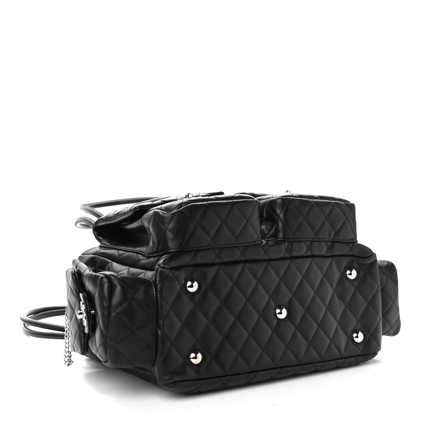 Calfskin Quilted Large Cambon Multipocket Reporter Black