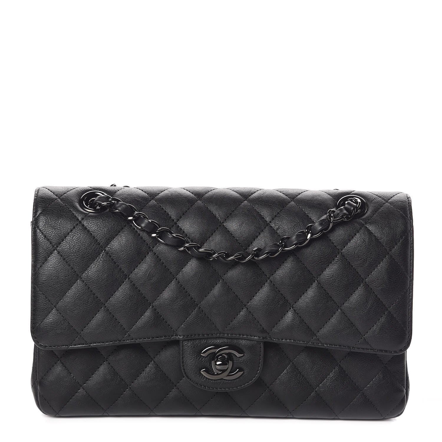 Chanel Crumpled Calfskin Quilted Medium Double Flap So Black 1 of 12