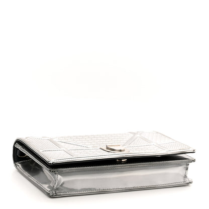Christian Dior Metallic Patent Micro-Cannage Diorama Wallet on Chain Pouch Silver 4 of 11