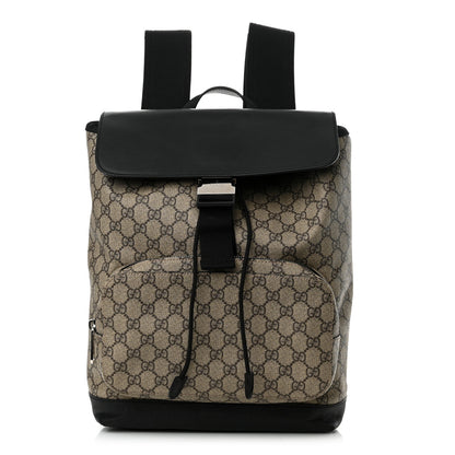 Gucci GG Supreme Monogram Single Buckle Backpack Beige Black 1 of 12