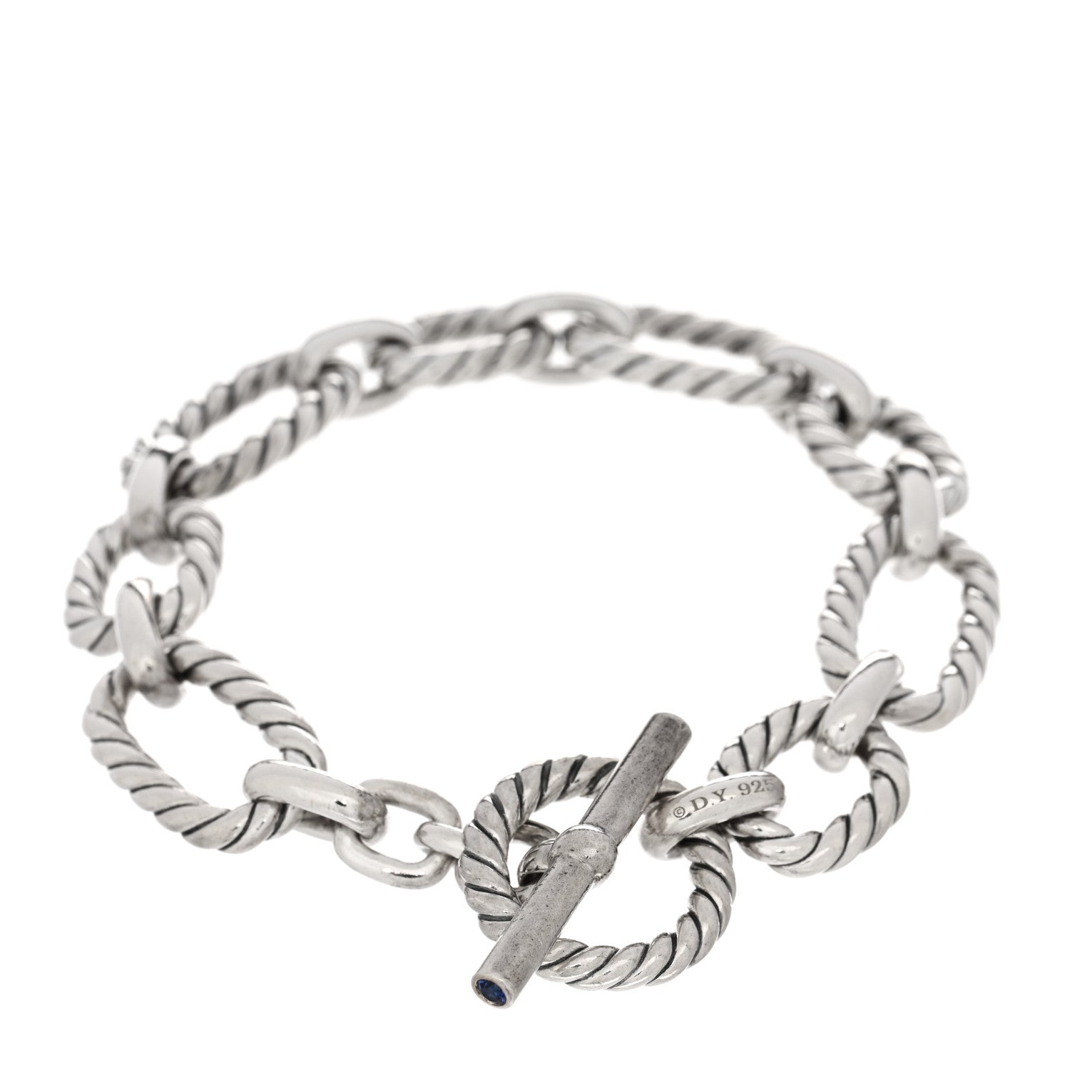 David Yurman Sterling Silver Blue Sapphire 12.5mm Cushion Link Bracelet 2 of 3