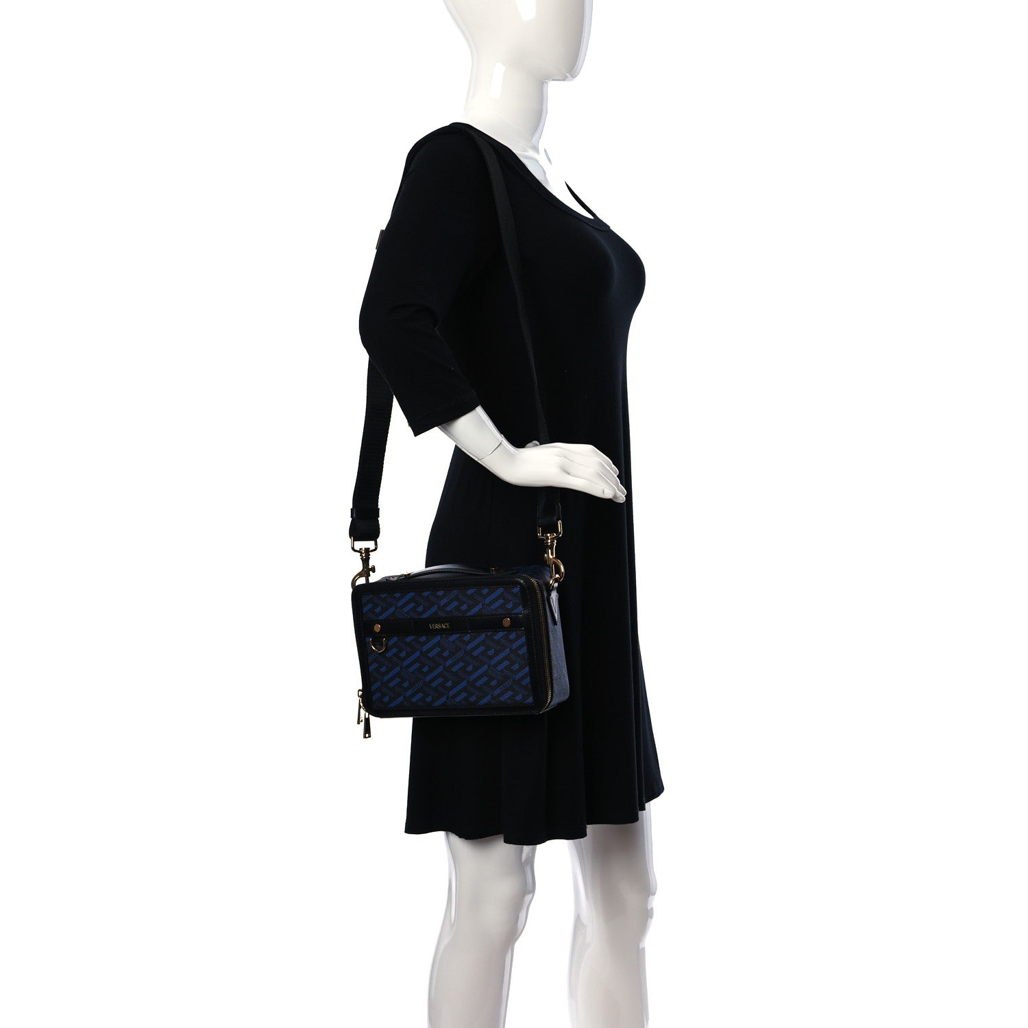 Versace Coated Canvas La Greca Signature Messenger Bag Black Blue 2 of 9