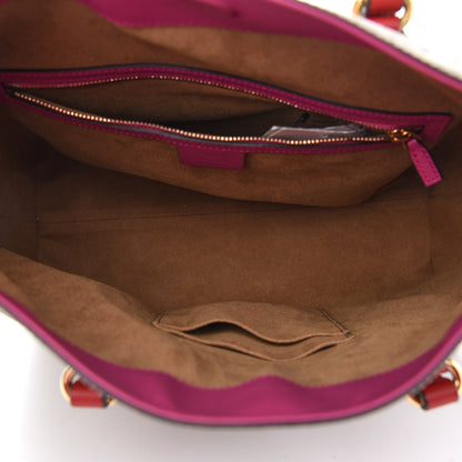 Gucci GG Supreme Monogram Linea A Foldover Tote Beige Hibiscus Red New Rosette 5 of 10