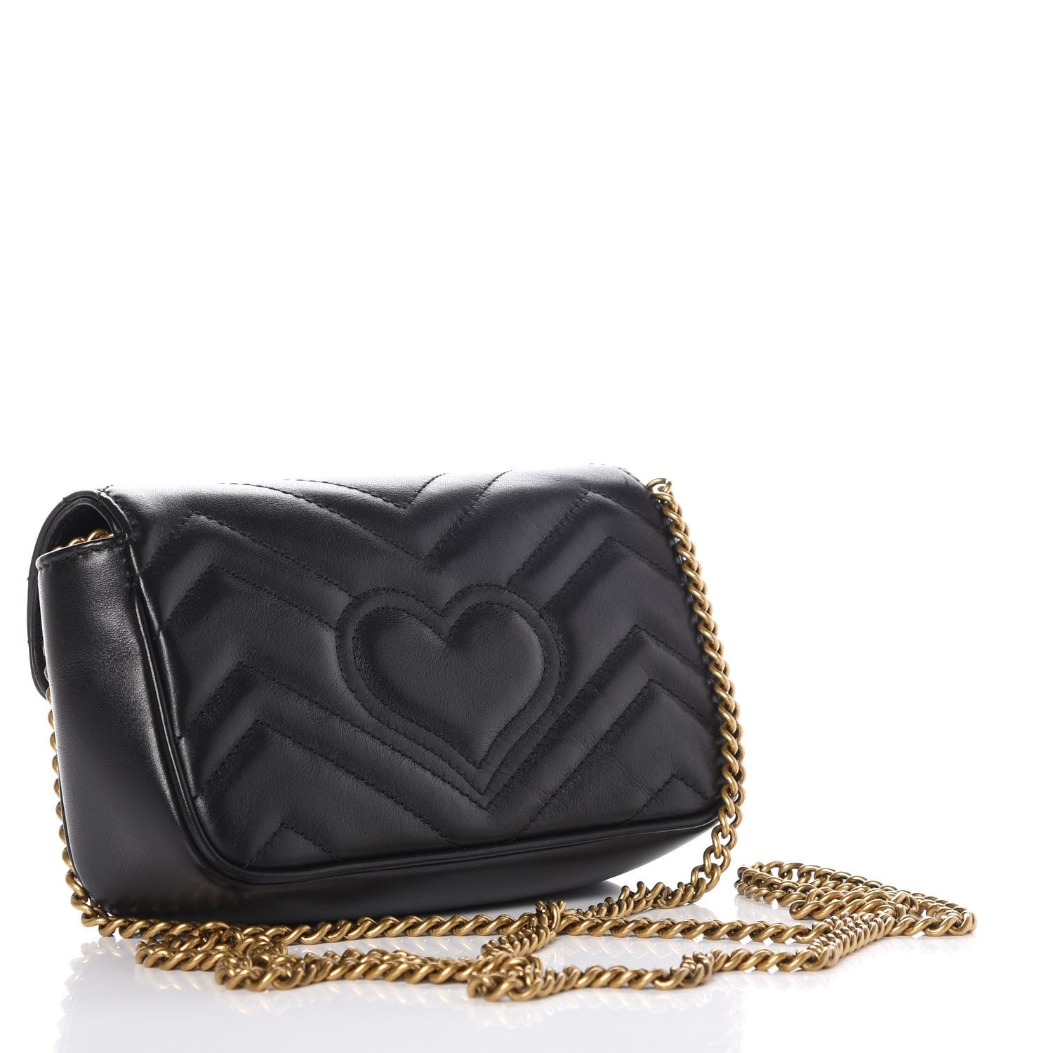 Gucci Calfskin Matelasse Super Mini GG Marmont Shoulder Bag Black 3 of 9