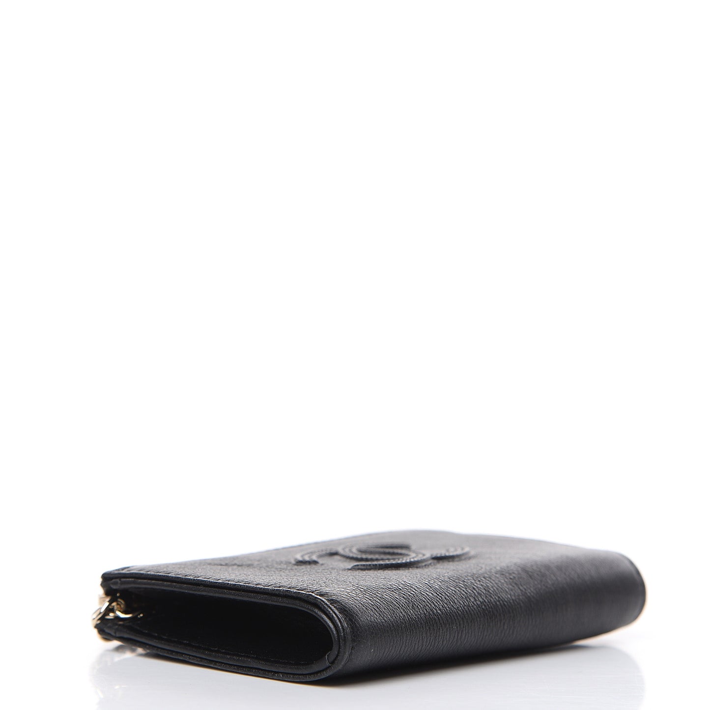 Calfskin Chain Embossed CC Key Holder Case Black