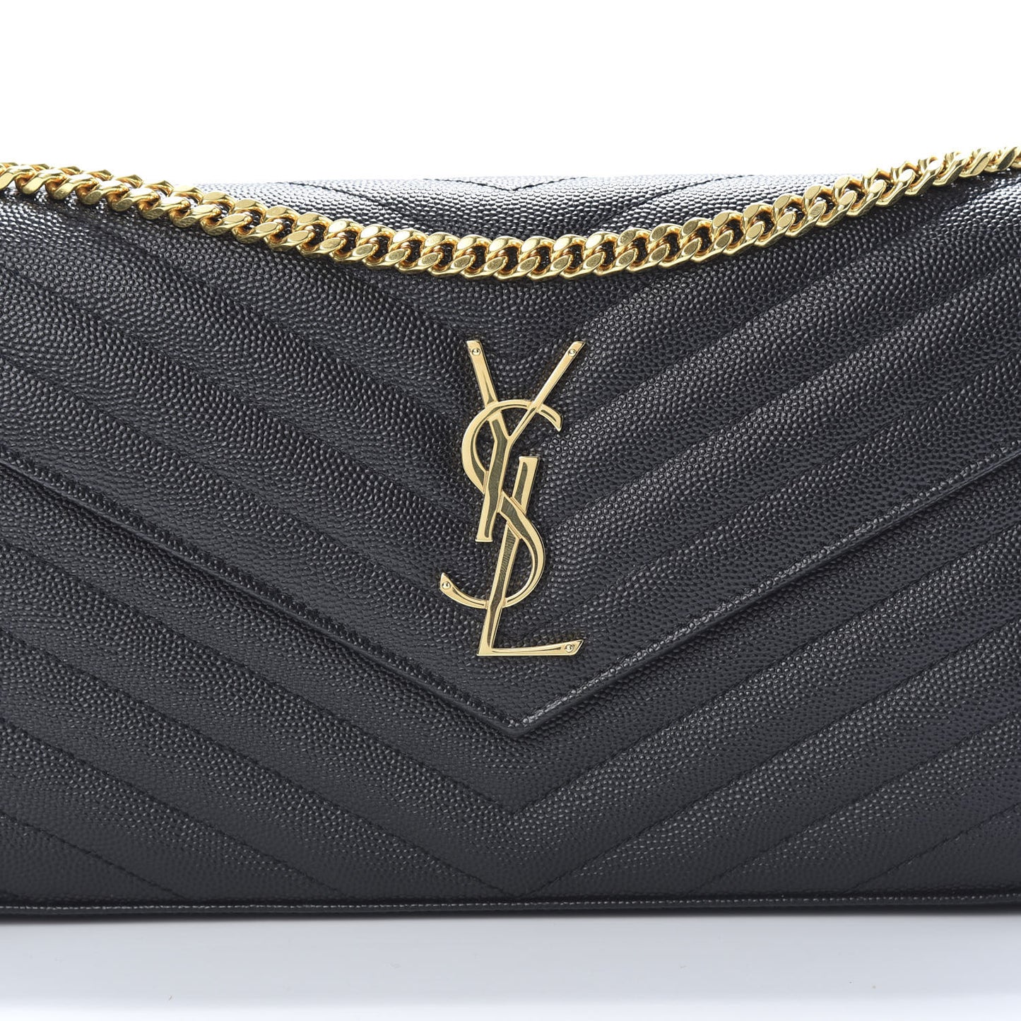Grain De Poudre Matelasse Chevron Monogram Chain Wallet Black