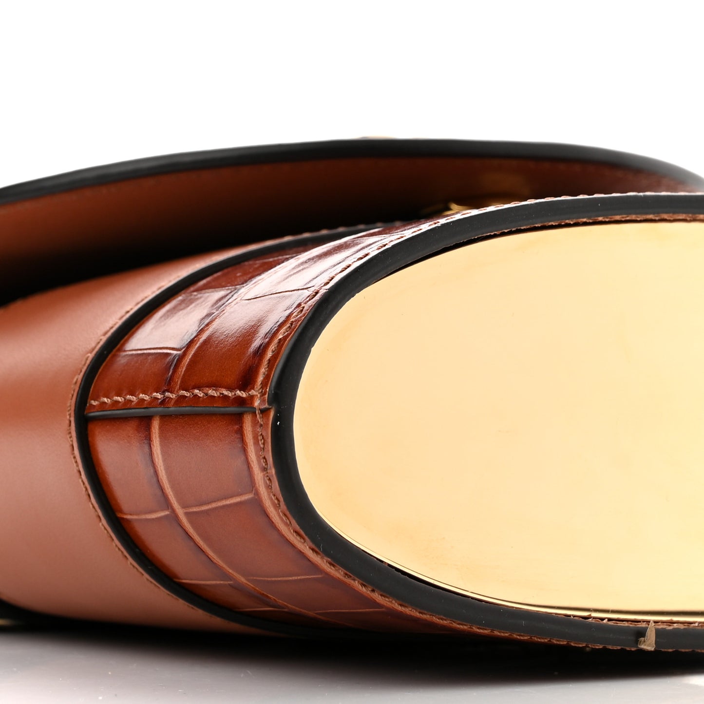 Calfskin Crocodile Embossed Small Aby Lock Chestnut Brown