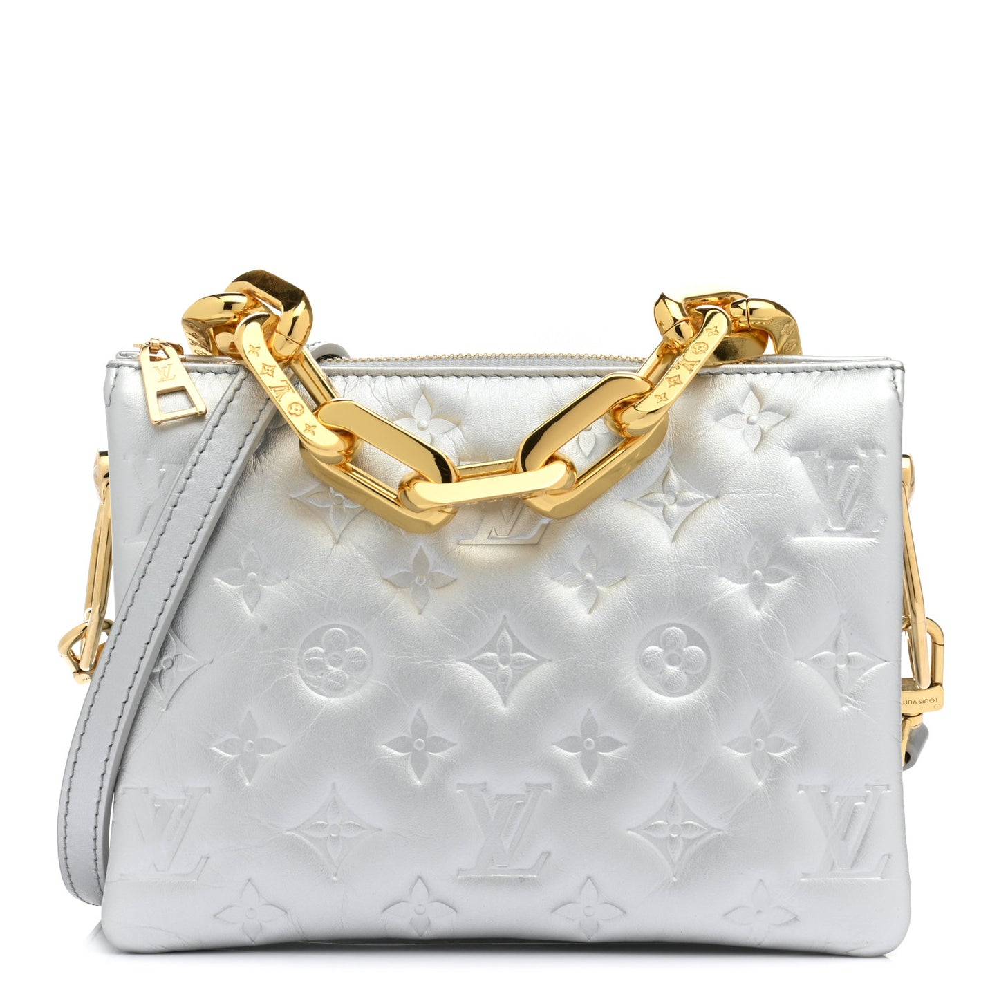 Lambskin Embossed Monogram Coussin BB Silver
