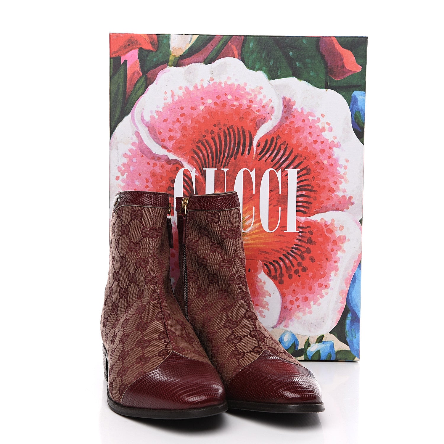 Gucci GG Monogram Lizard Mens GG Ankle Boots 8 Sahara Rubino Bright Bordeaux 8 of 8