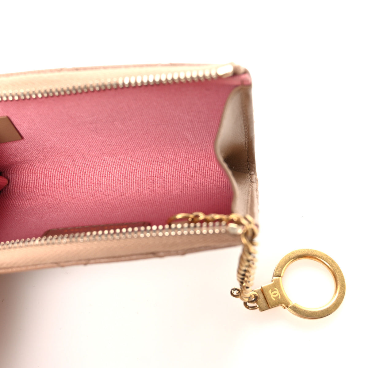 Caviar Quilted Zipped Key Holder Case Dark Beige