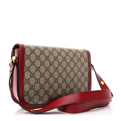 Gucci GG Supreme Monogram Azalea Calfskin Horsebit 1955 Shoulder Bag Beige Ebony New Cherry Red 3 of 11