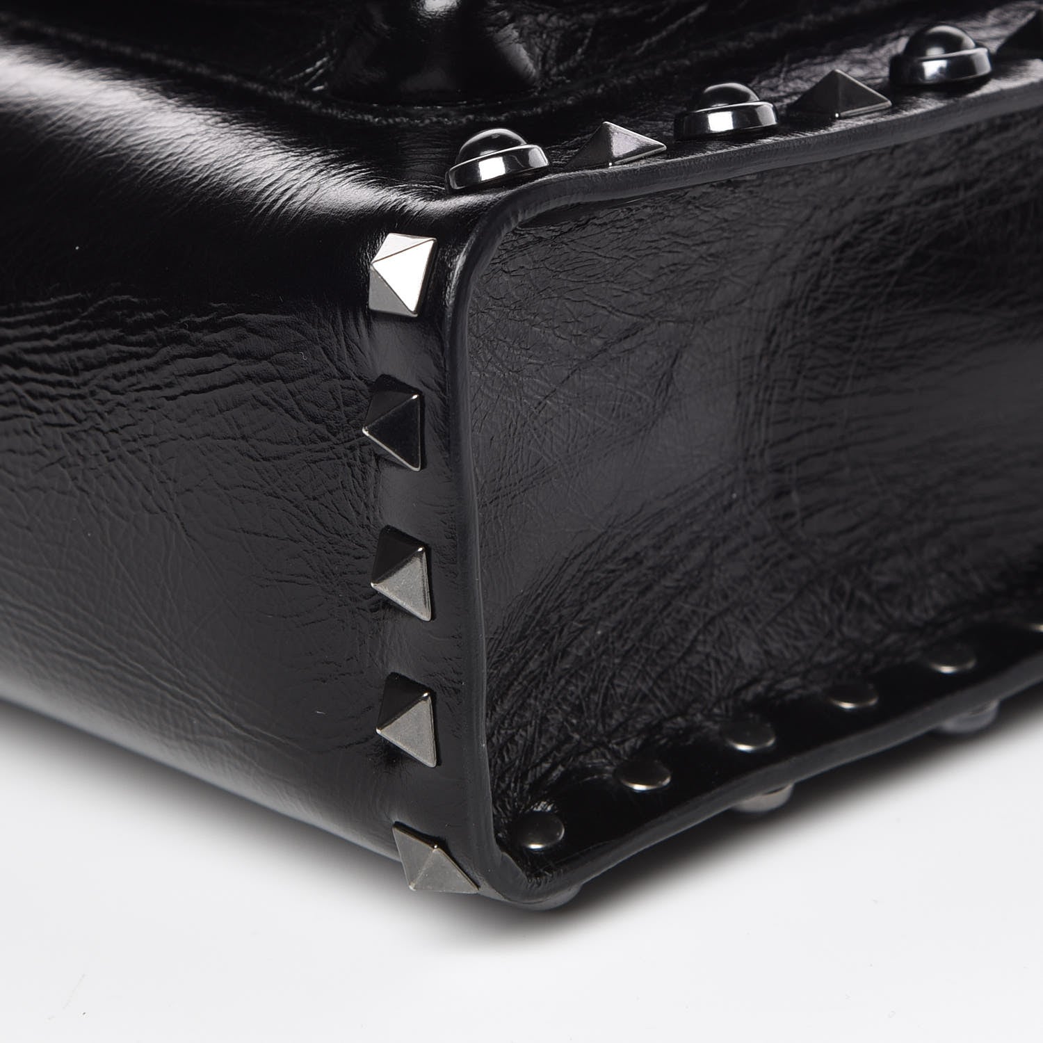 Valentino Garavani Craquele Calfskin Small Guitar Strap Rockstud Rolling Flap Pocket Shoulder Bag Black 8 of 8
