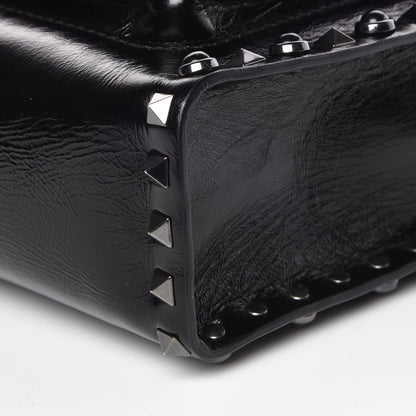 Valentino Garavani Craquele Calfskin Small Guitar Strap Rockstud Rolling Flap Pocket Shoulder Bag Black 8 of 8