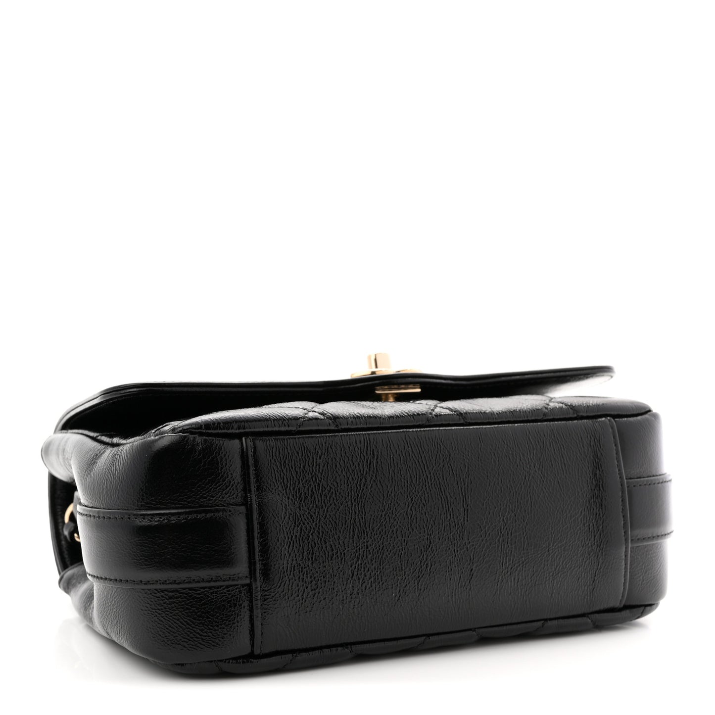 Crumpled Glazed Lambskin Quilted Mini Flap Black